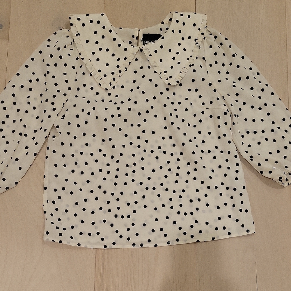 Polka Dot Blouse with Ruffled Sailor Collar